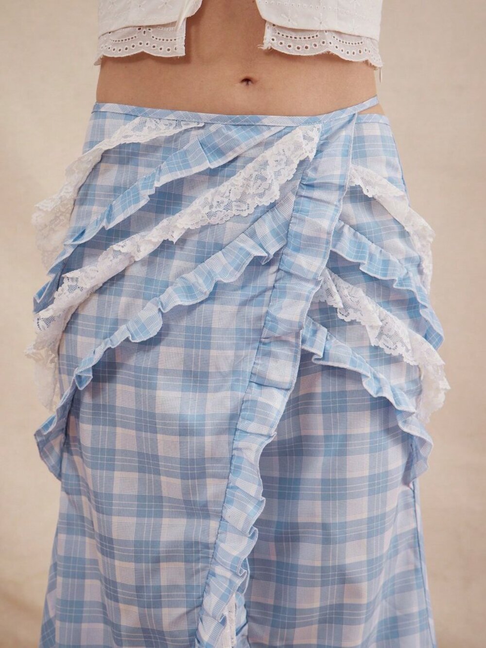 Blue Boho Women's Lace Patchwork High-Low Flowy Music Festival Sexy Skirt - Picture 5 of 5